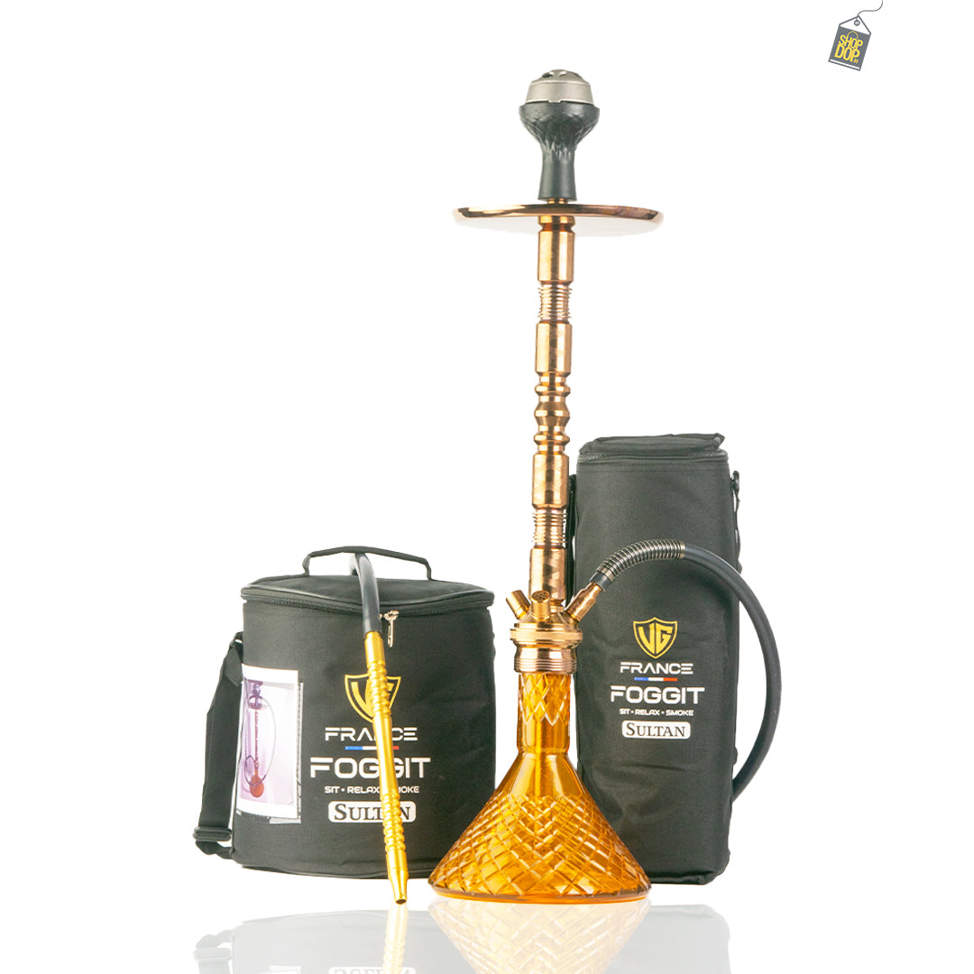 Sultan Hookah with 2 Bags - Amber Base / Bronze Stem