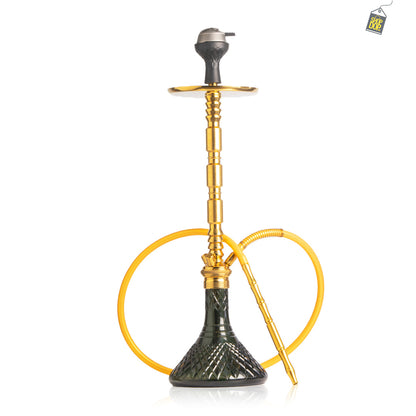 Sultan Orchan Hookah with 2 Bags - Black Base / Golden Stem