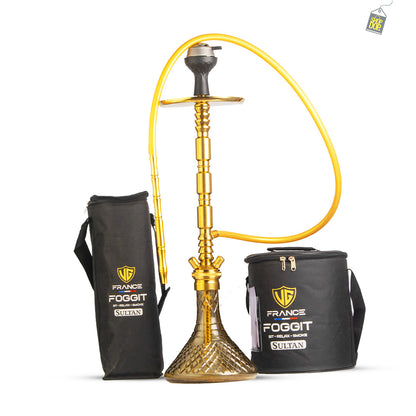 Sultan Evans Hookah with 2 Bags - Grey Base / Gold Stem