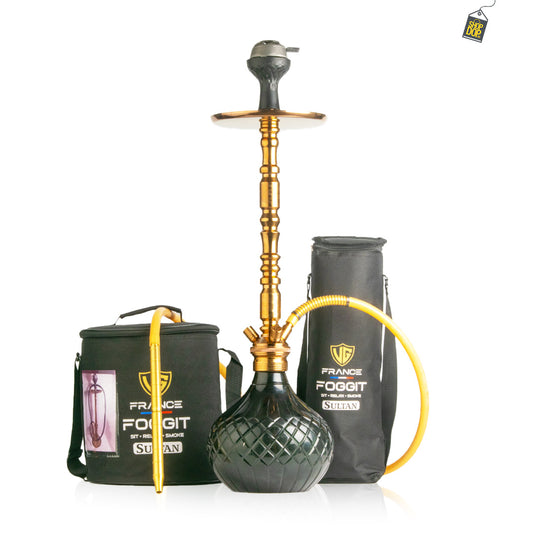 Sultan Igor Hookah with 2 Bags - Black Round Base / Bronze Stem