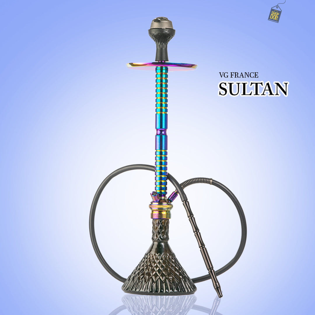 Sultan Hookah with 2 Bags - Black Base / Rainbow Stem