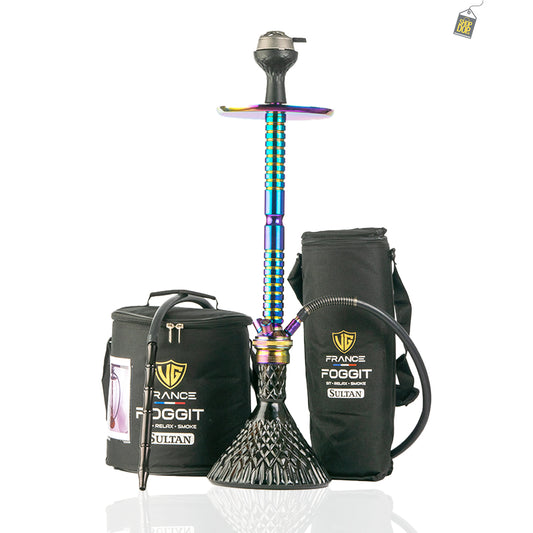 Sultan Hookah with 2 Bags - Black Base / Rainbow Stem