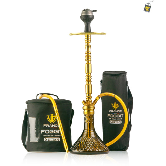 Sultan Hookah with Bags - Amber Base / Golden Stem