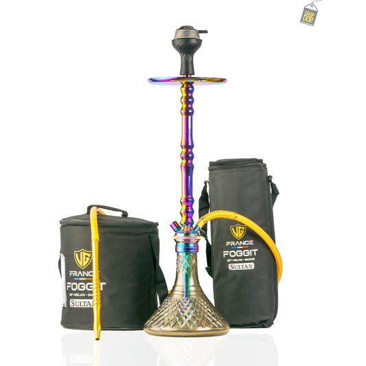 Sultan Hookah with Bags - Grey Base / Rainbow Stem