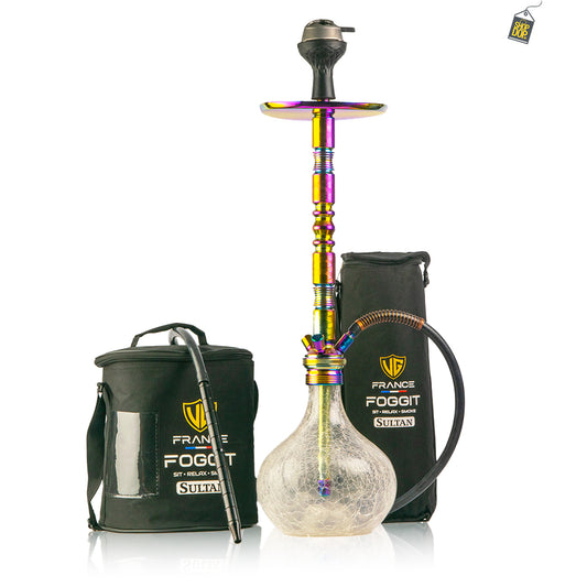 Sultan Hookah with Bags - Transparent Crackle Base / Rainbow Stem