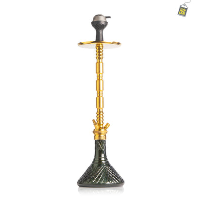 Sultan Orchan Hookah with 2 Bags - Black Base / Golden Stem