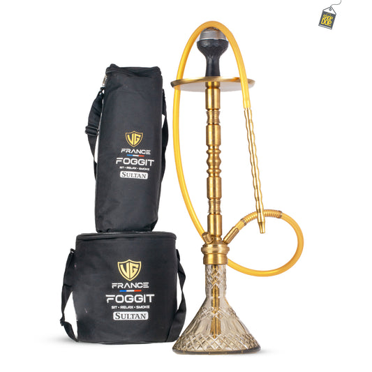 Sultan Maxima Hookah with 2 Bags - Grey Base / Gold Stem