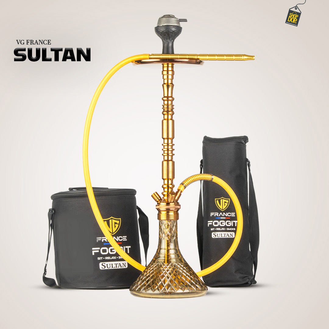 Sultan Orchan Hookah with 2 Bags - Grey Base / Bronze Stem