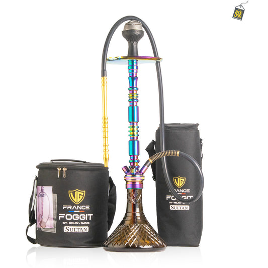 Sultan Orchan Hookah with 2 Bags - Grey Base / Rainbow Stem