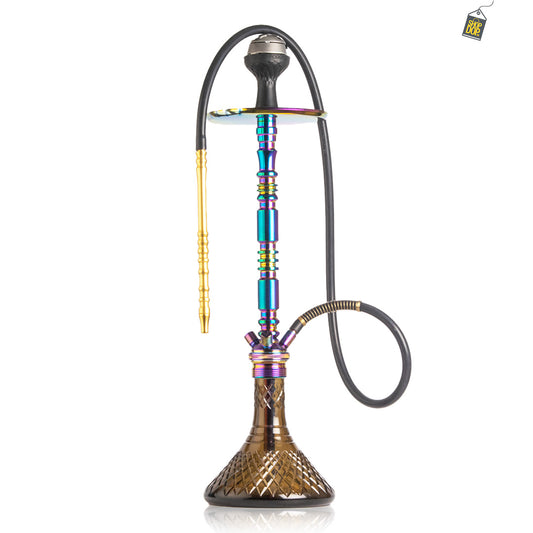 Sultan Orchan Hookah with 2 Bags - Grey Base / Rainbow Stem