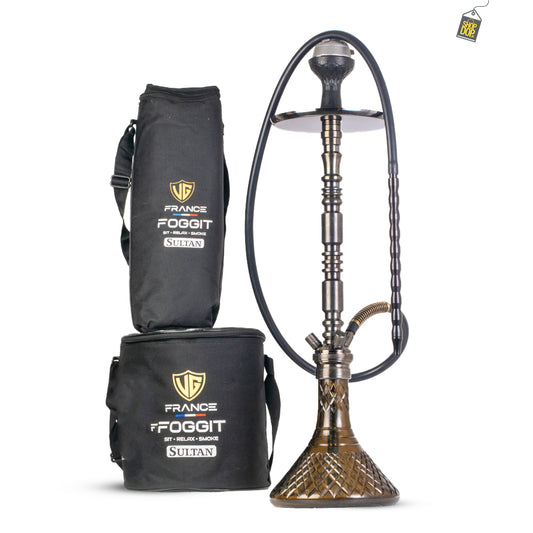 Sultan Orchan Hookah with 2 Bags - Black Base / Black Stem