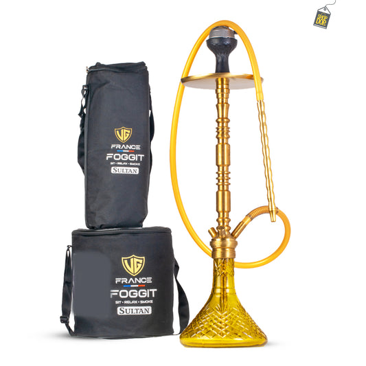Sultan Orchan Hookah with 2 Bags - Amber Base / Golden Stem