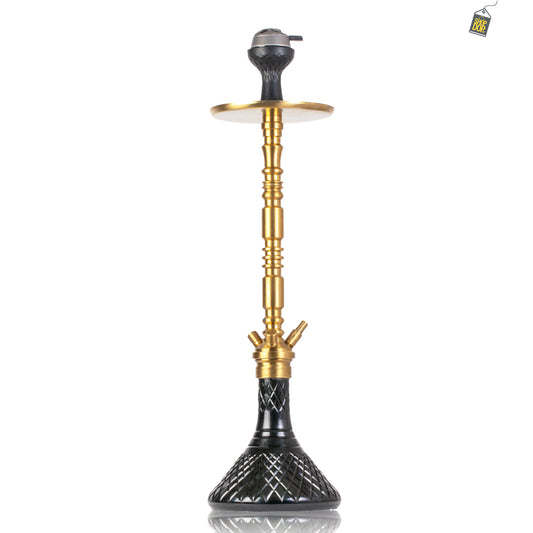 Sultan Orchan Hookah with 2 Bags - Black Base / Golden Stem