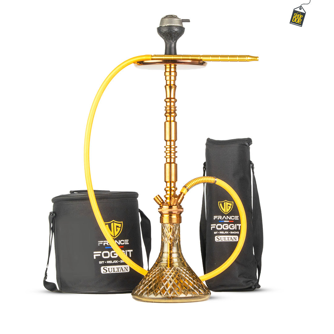 Sultan Orchan Hookah with 2 Bags - Grey Base / Bronze Stem