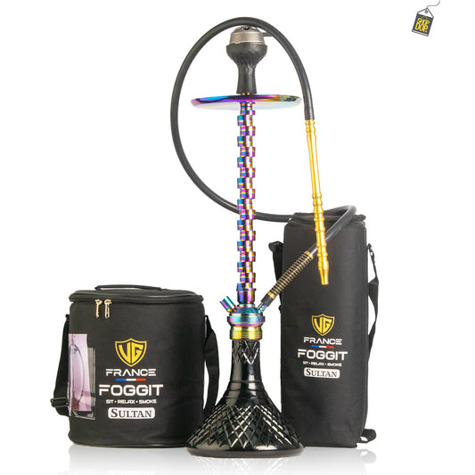 Terminator Hookah with 2 Bags - Black Base / Rainbow Stem