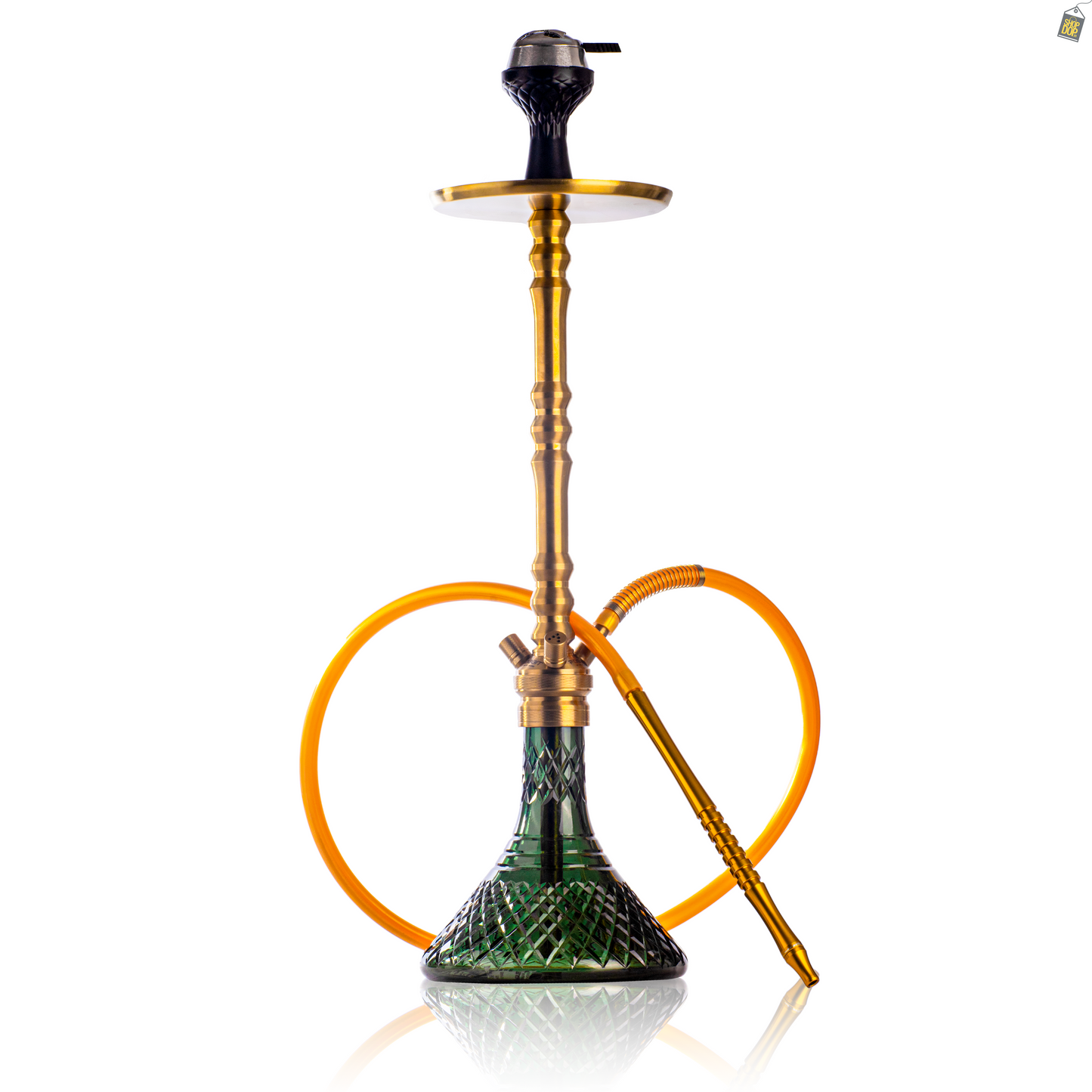 Sultan Arthur Hookah with 2 Bags - Gold Stem / Emerald Green Base