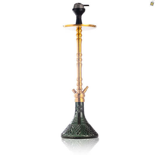 Sultan Arthur Hookah with 2 Bags - Gold Stem / Emerald Green Base
