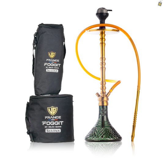 Sultan Arthur Hookah with 2 Bags - Gold Stem / Emerald Green Base