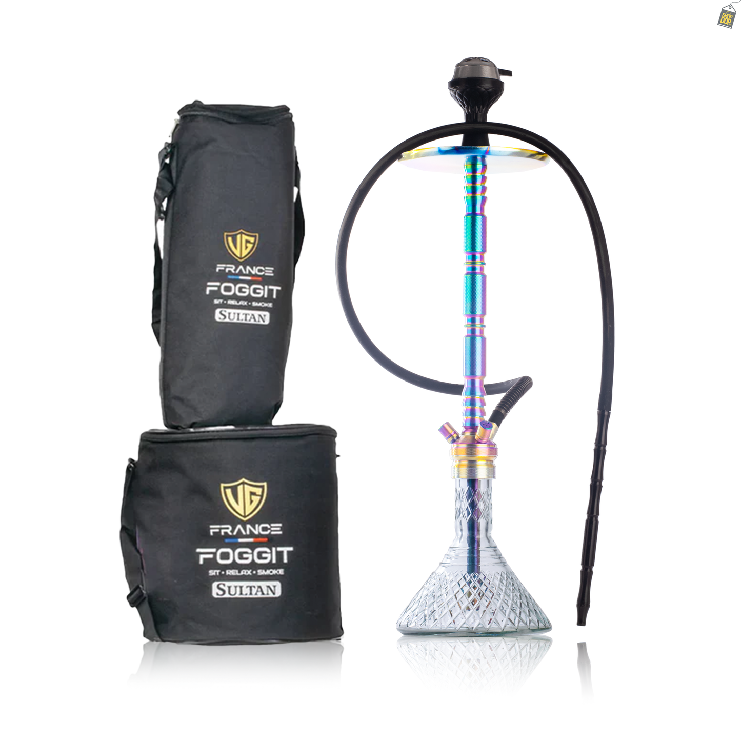Sultan Evans Hookah with 2 Bags - Rainbow Stem / Transparent Base