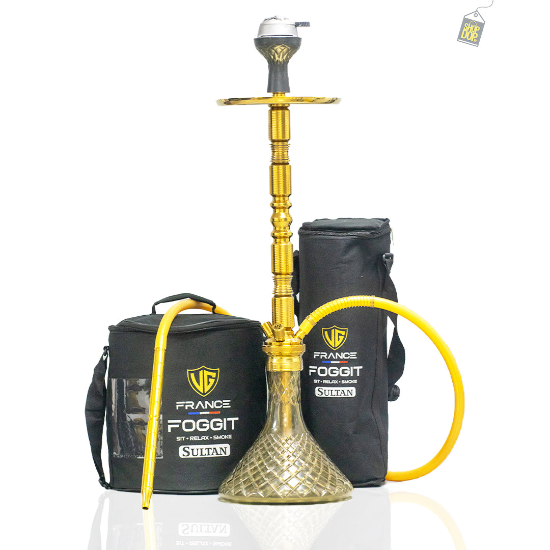 Sultan Hookah with 2 Bags - Gold Stem/Gold Base