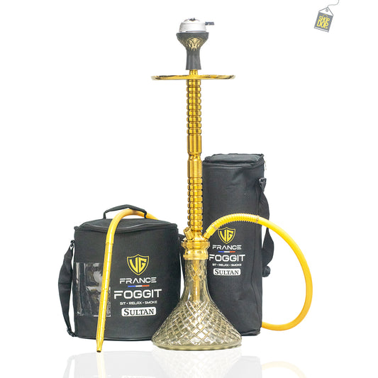 Sultan Hookah with 2 Bags - Gold Stem/Gold Base