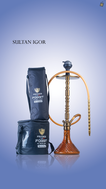 Sultan Igor Hookah with 2 Bags - Gold Stem / Amber Base