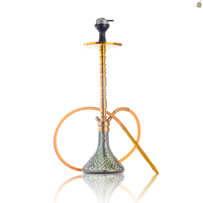 Sultan Orchan Hookah with 2 Bags - Golden Stem / Emerald Green Base
