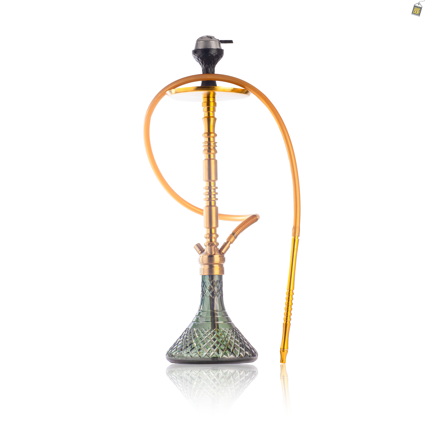 Sultan Orchan Hookah with 2 Bags - Golden Stem / Emerald Green Base