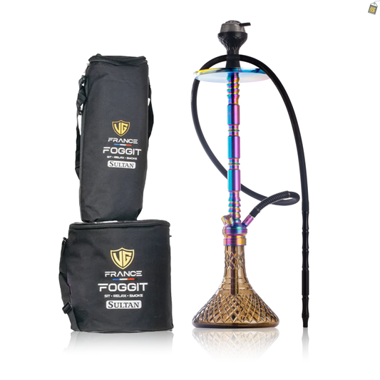 Sultan Evans Hookah with 2 Bags - Rainbow Stem / Brown Base