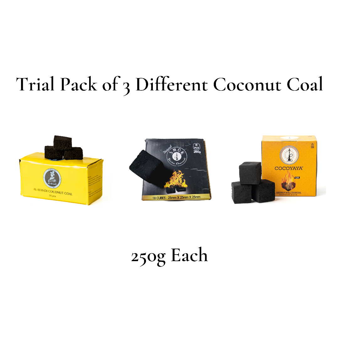 3 अलग-अलग नारियल कोयले का पैक (250 ग्राम बक्से) - ट्रायल पैक