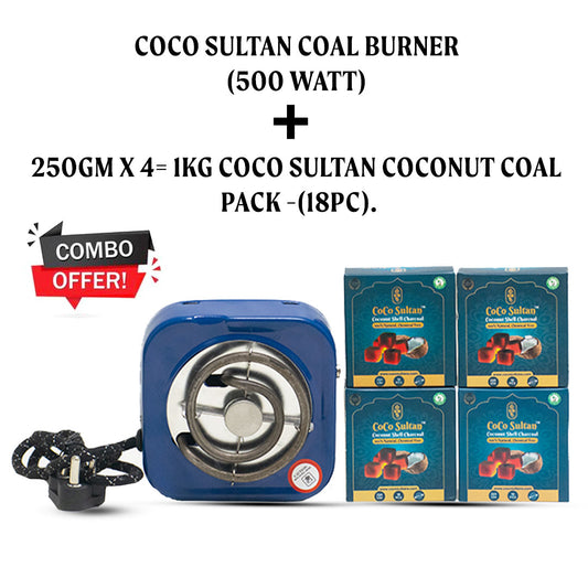 Combo Pack - COCO Sultan 500watt Burner (Hot Plate) + 250g x 4 Pack Coconut Coal