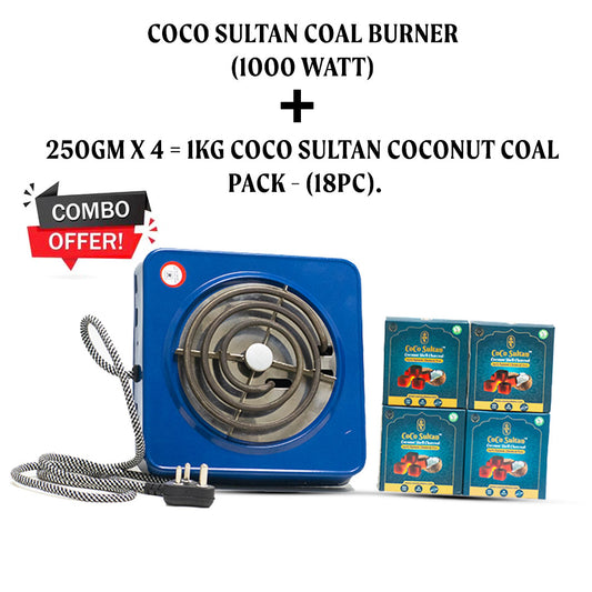 Combo Pack - COCO Sultan 1000watt Burner (Hot Plate) + 250g x 4 pack Coconut Coal