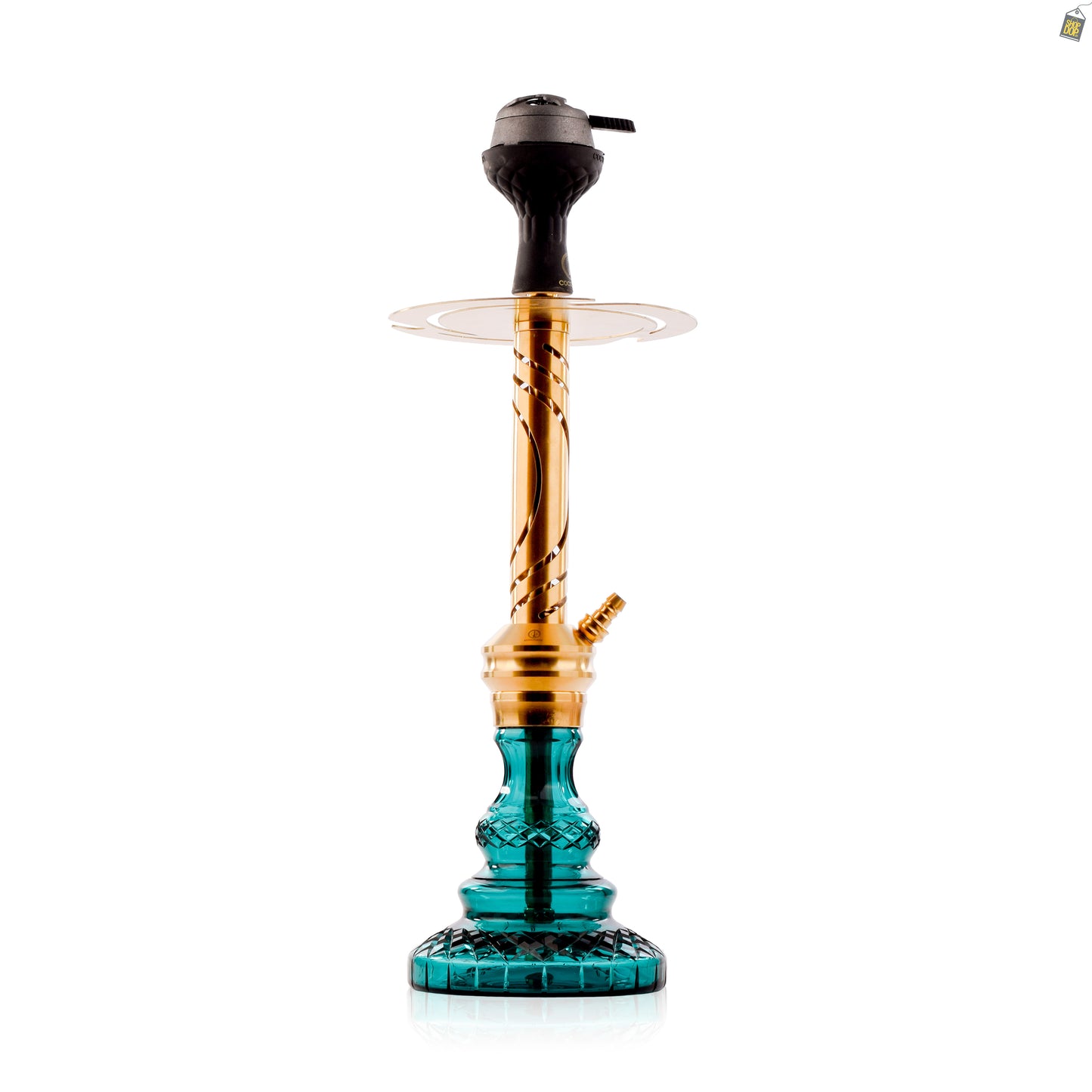 COCOYAYA Valeria Flame Hookah with Pink Bag - Gold Stem / Aqua Base