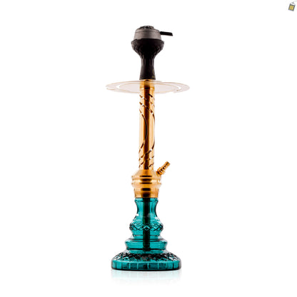 COCOYAYA Valeria Flame Hookah with Pink Bag - Gold Stem / Aqua Base