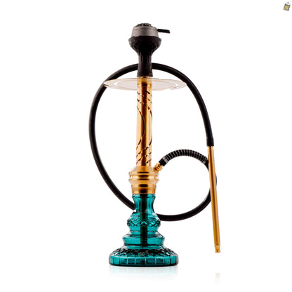 COCOYAYA Valeria Flame Hookah with Pink Bag - Gold Stem / Aqua Base
