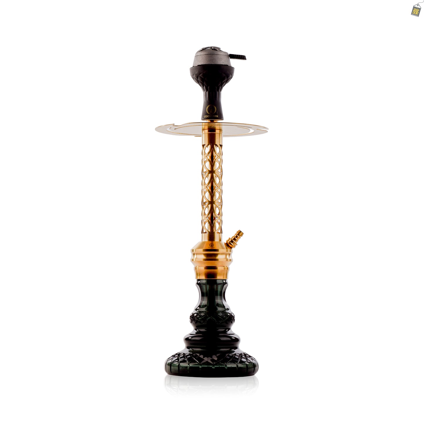 COCOYAYA Valeria Mughal Hookah with Black Bag - Gold Stem / Emerald Green Base