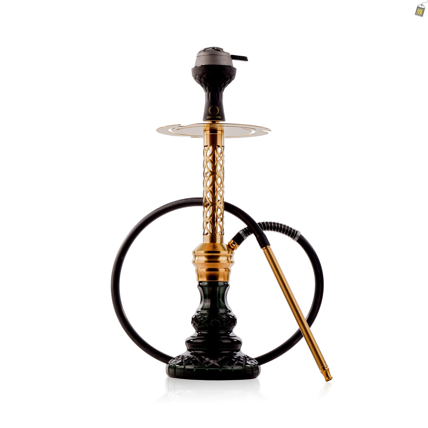 COCOYAYA Valeria Mughal Hookah with Black Bag - Gold Stem / Emerald Green Base