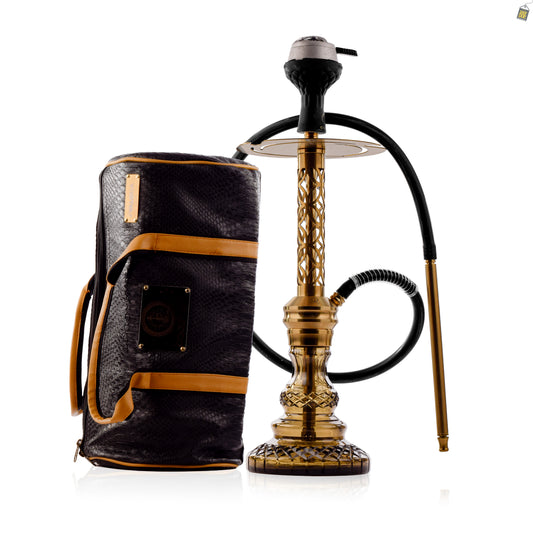 COCOYAYA Valeria Mughal Hookah with Black Bag - Gold Stem / Grey Base