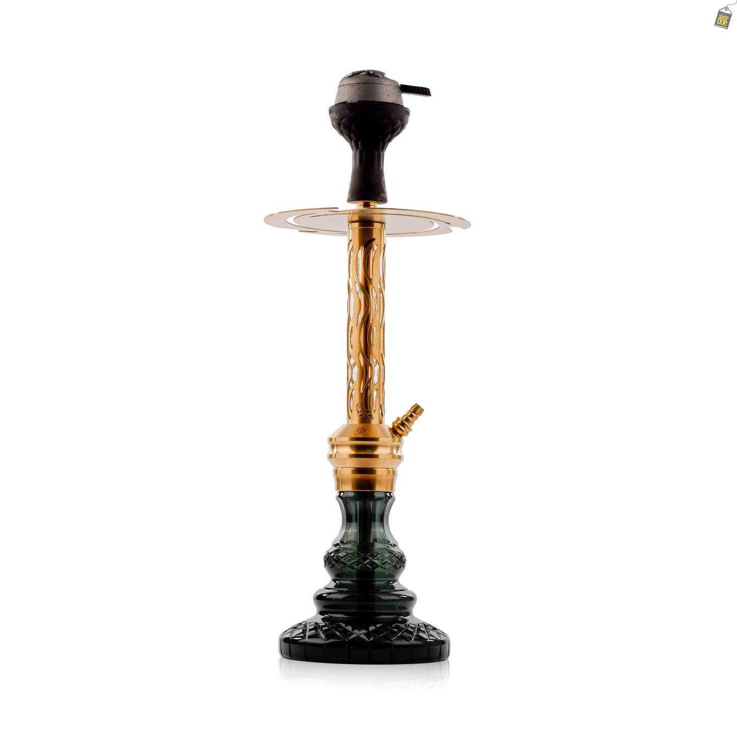 COCOYAYA Valeria Wave Hookah with Pink Bag - Gold Stem / Emerald Green Base