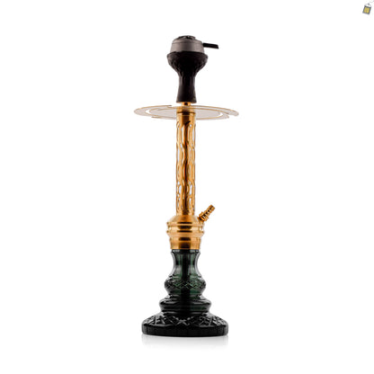 COCOYAYA Valeria Wave Hookah with Pink Bag - Gold Stem / Emerald Green Base