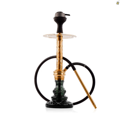 COCOYAYA Valeria Wave Hookah with Pink Bag - Gold Stem / Emerald Green Base