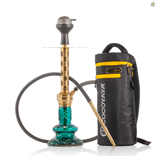 COCOYAYA Valeria Hexa Hookah with Bag - Gold Stem / Aqua Base