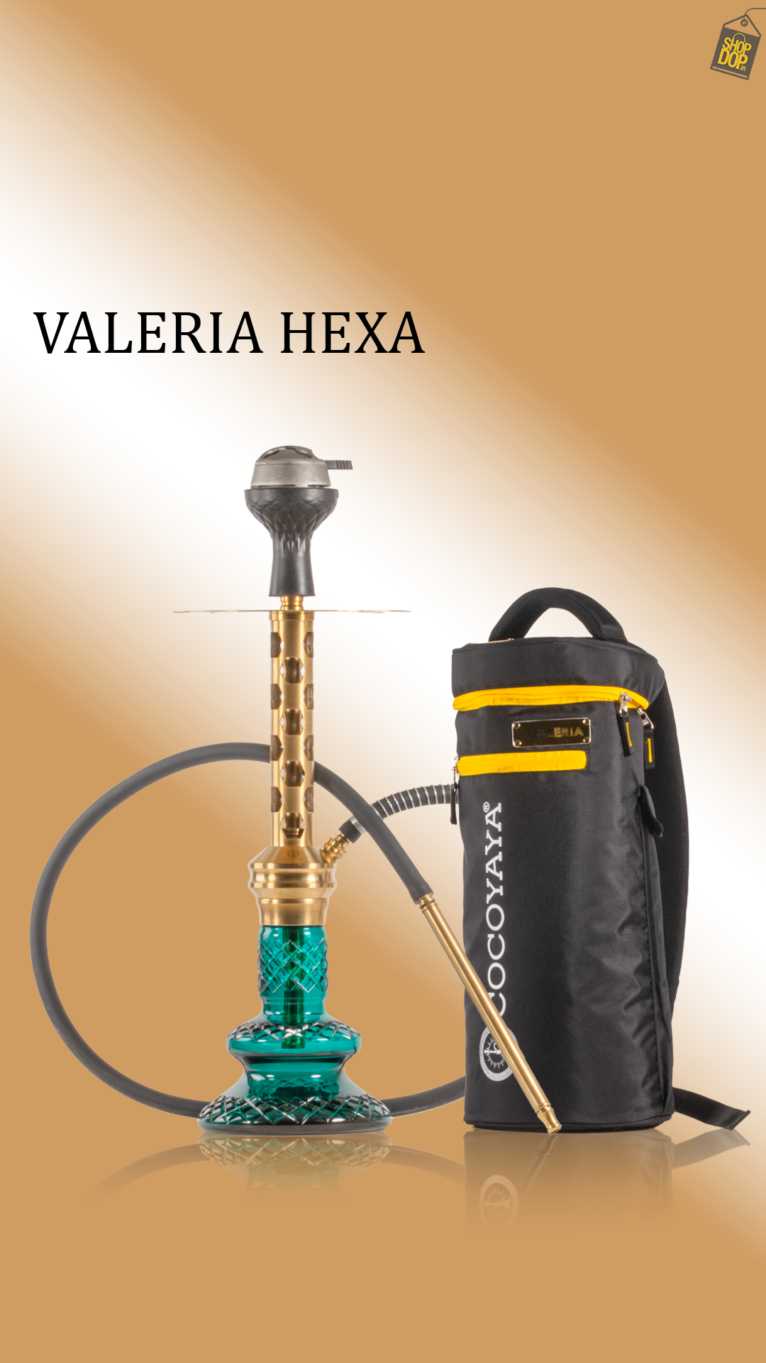 COCOYAYA Valeria Hexa Hookah with Bag - Gold Stem / Aqua Base