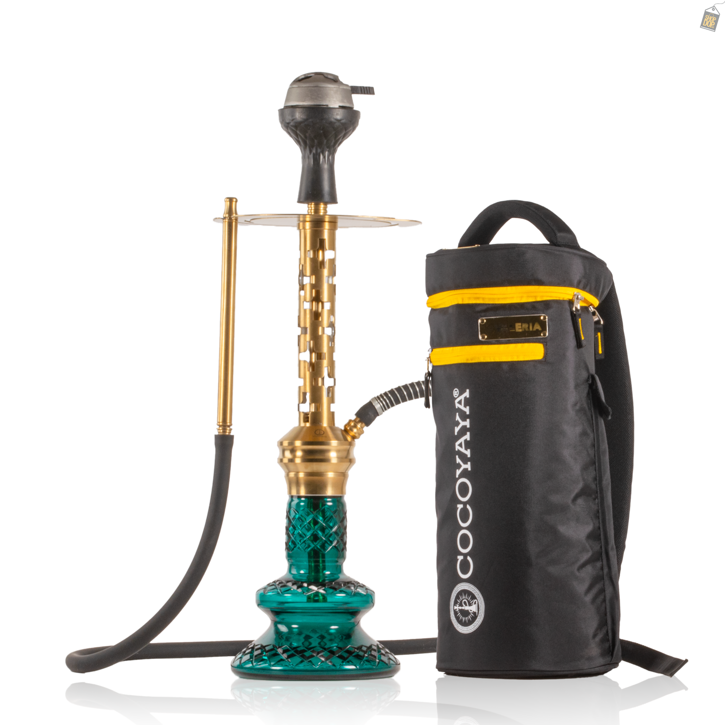COCOYAYA Valeria Plus Hookah with Bag - Gold Stem / Aqua Base