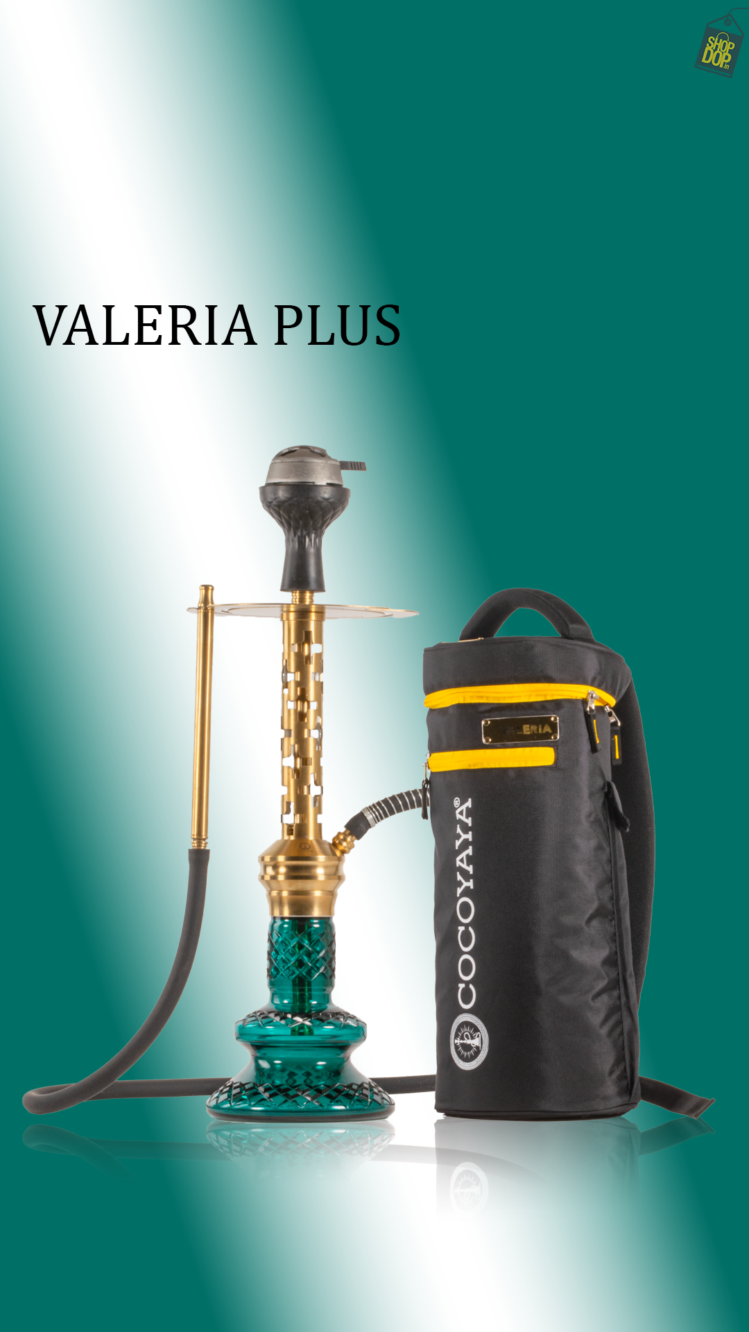 COCOYAYA Valeria Plus Hookah with Bag - Gold Stem / Aqua Base