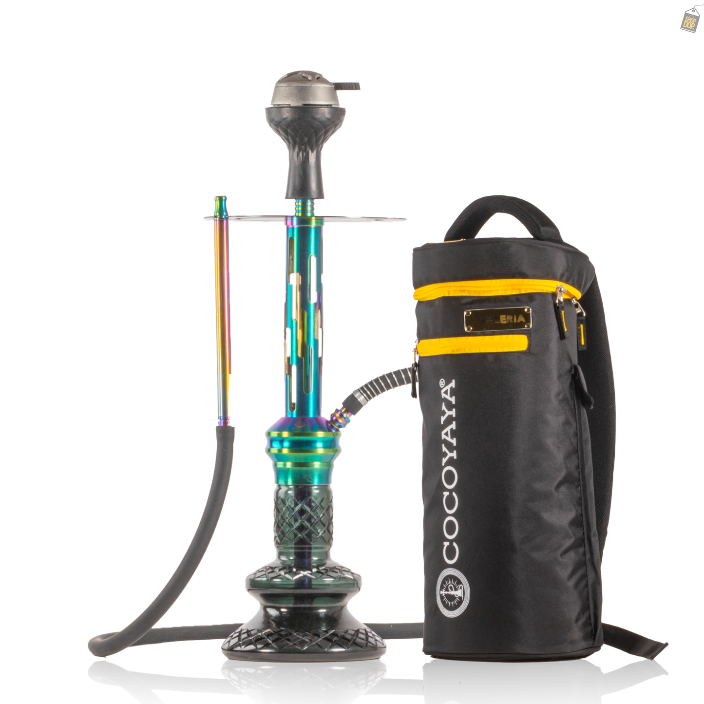 COCOYAYA Valeria Zipper Hookah with Bag - Rainbow Stem / Green Base