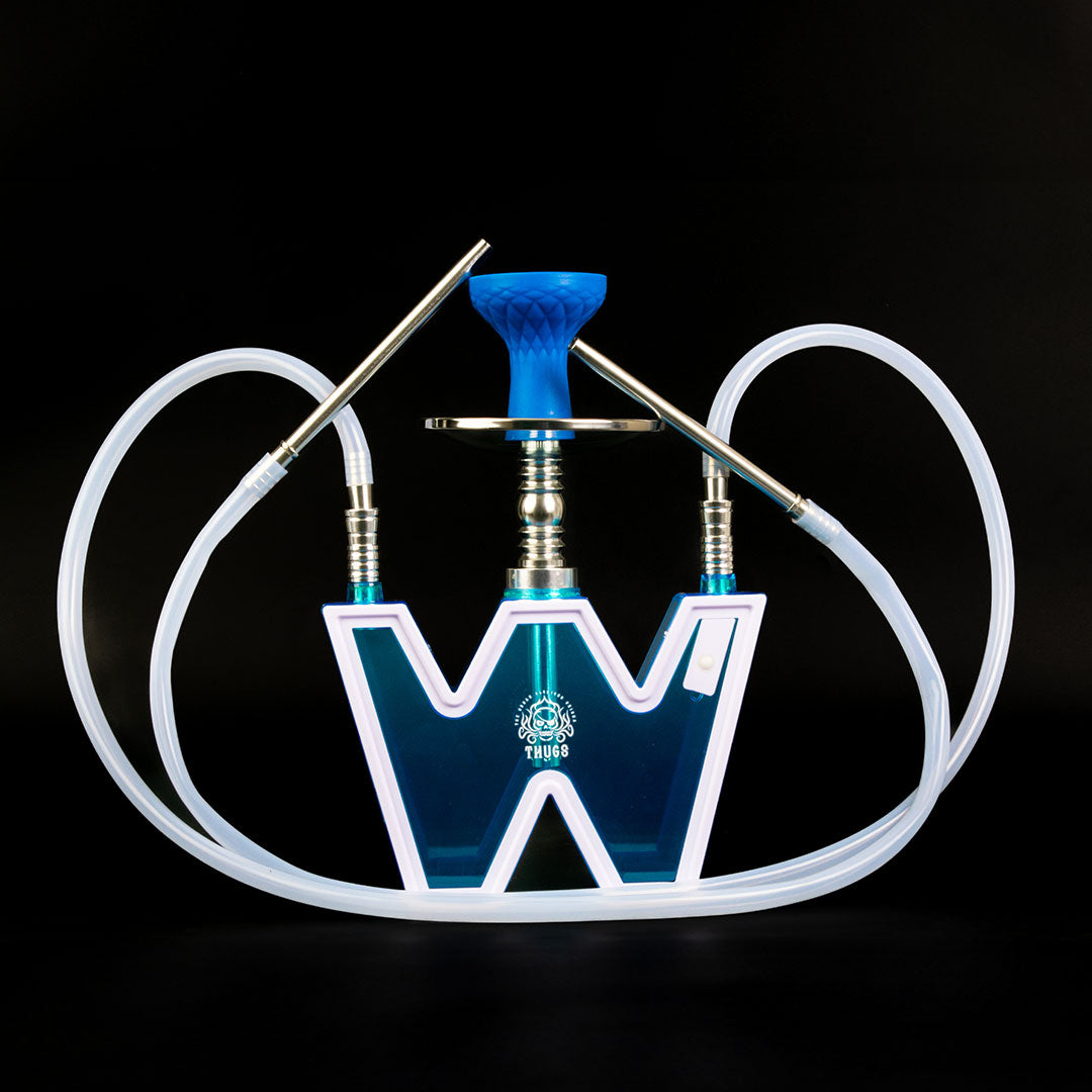 W Acrylic Hookah with LED Light - Dual Pipe (Blue)