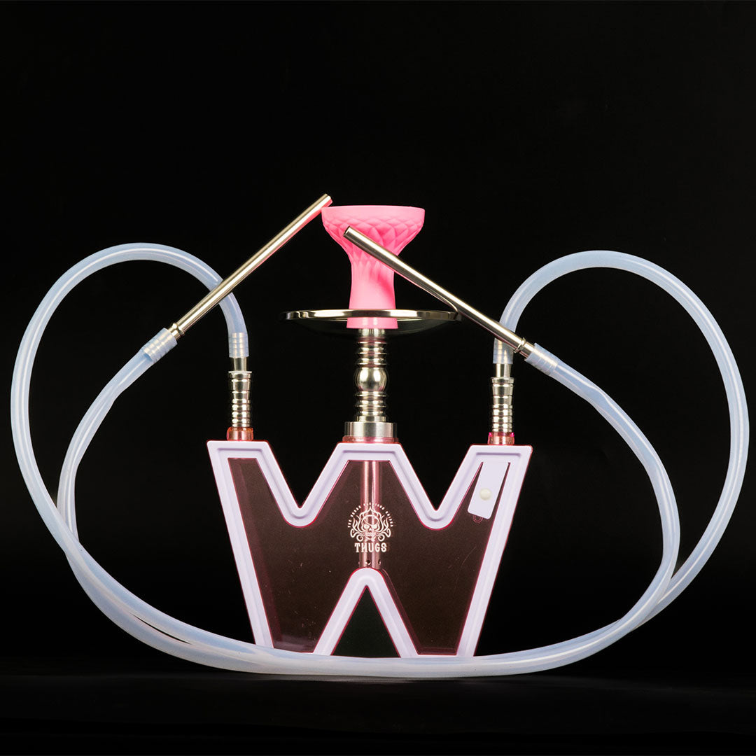 W Acrylic Hookah with LED Light - Dual Pipe (Pink)