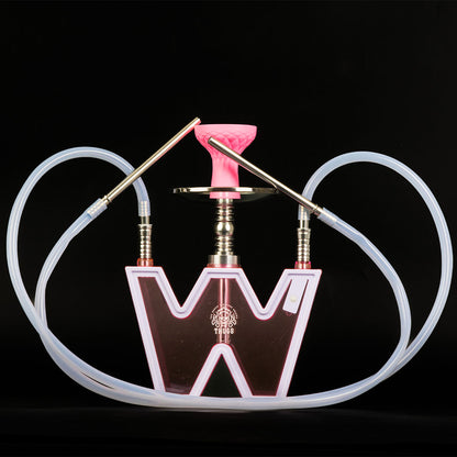 LED लाइट के साथ W ऐक्रेलिक हुक्का - डुअल पाइप (गुलाबी)