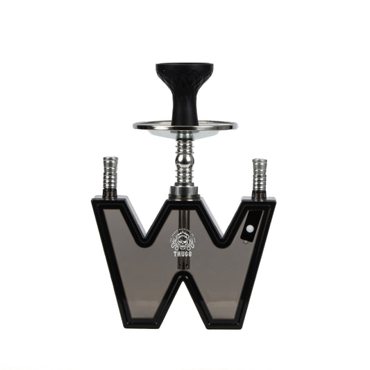 W Acrylic Hookah with LED Light - Dual Pipe (Black)